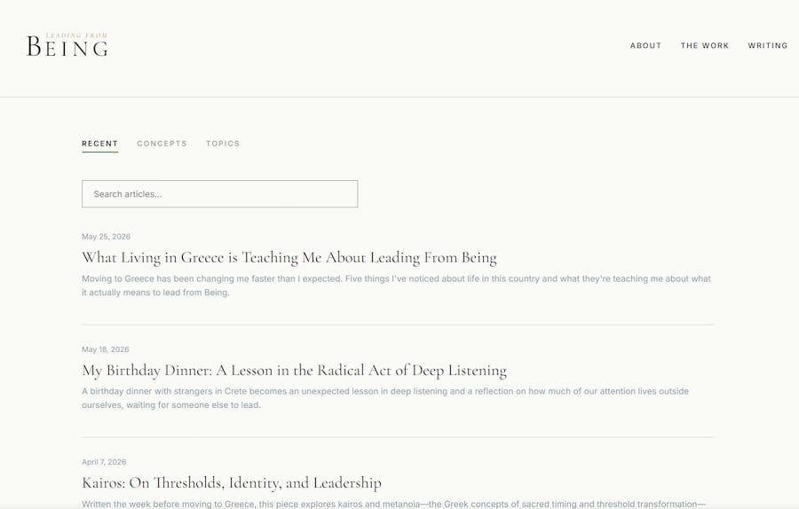 Leading From Being writing
